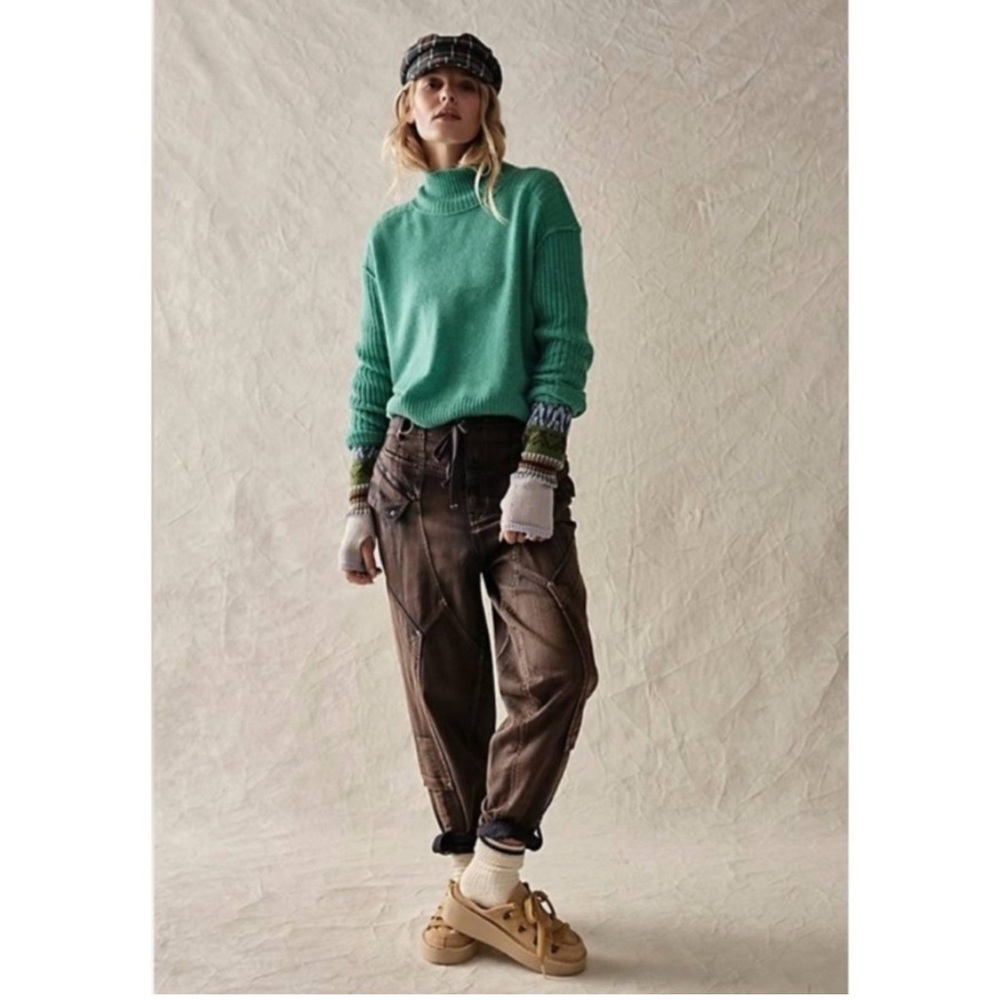 NWOT Free People The Wilder oversized cargo utility jeans pants blue brown black